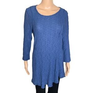 Peck & Peck Women's Size Small Lace Tunic Top Blue Semi Sheer Long Sleeve